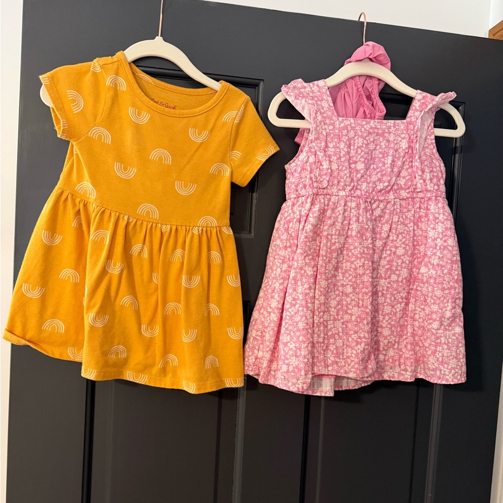 Girls' Yellow Rainbow Print Dress and Pink Floral Sundress Set